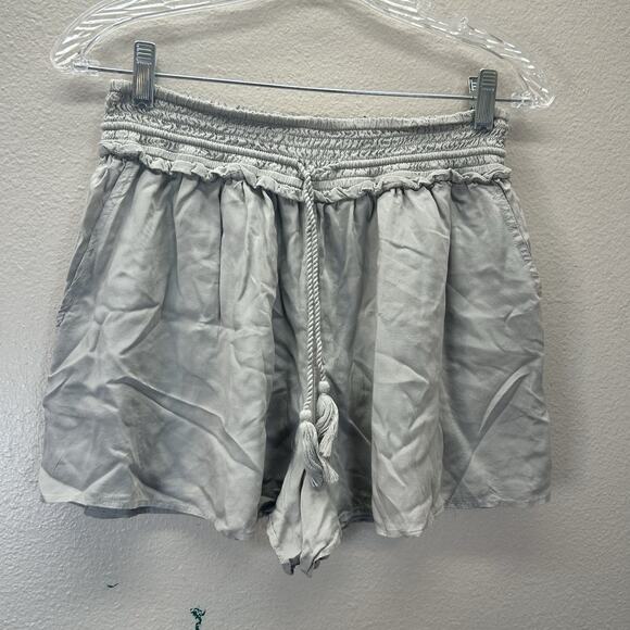 Aritzia Wilfred Smocked Short SZ S Tan Silky Drawstring Pull On Boho Coquette - Picture 1 of 6